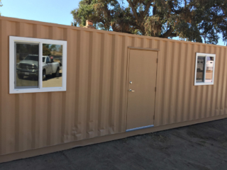 Custom shipping container with door and two windows