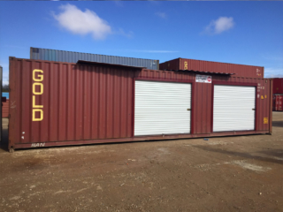 Shipping container with two roll up doors