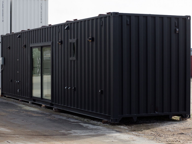 Black Shipping Container with custom sliding glass door